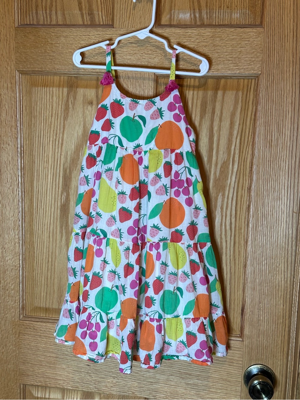 Mini Boden Tiered Tassel Dress Tutti Fruitti 5-6Y Girls Fruits Cotton